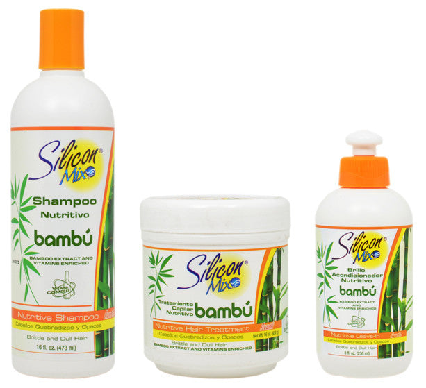 Silicon Mix Bamboo Shampoo, Leave-in and Treatment (3-Piece Set)