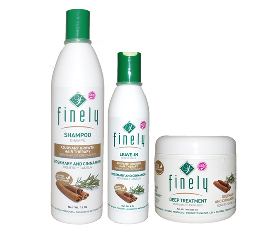 Finely Rosemary & Cinnamon Shampoo, Leave-in and Treatment (3 Piece Set)