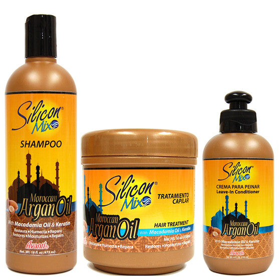 Silicon Mix Moroccan Argan Oil Shampoo, Leave-in and Treatment (3-Piece Set)